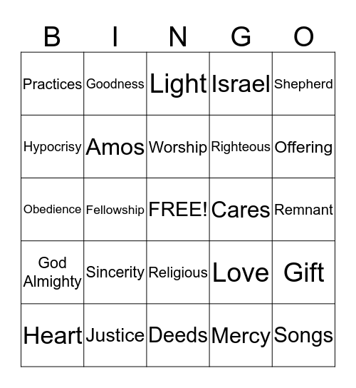 God is Not Fooled Bingo Card