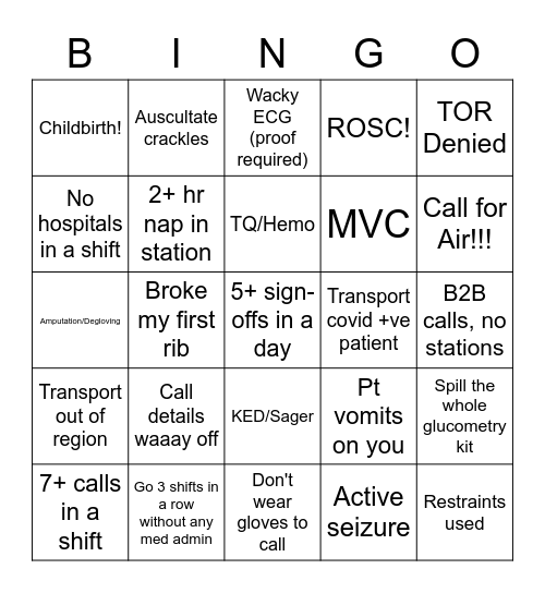 Rideouts! Bingo Card