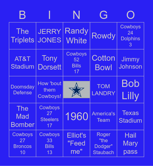 Dallas Cowboys Bingo Card
