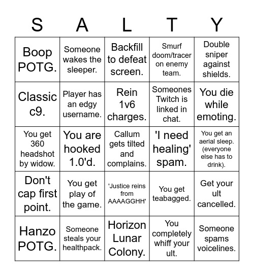 If it happens/you do it, take a shot. Bingo Card