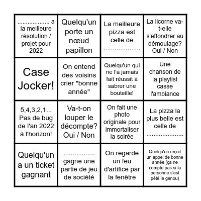 Nouvel An 2022 Bingo Card