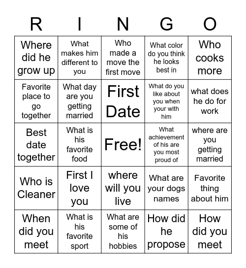 Ringo Bingo Card
