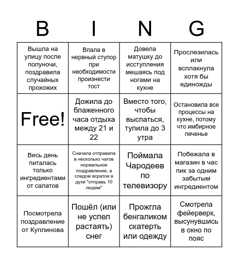 Нг прошёл удачно, если Bingo Card