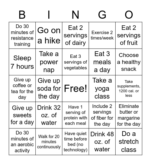 Resolution Bingo Card