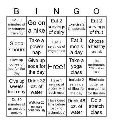 Resolution Bingo Card