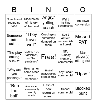 New Year's Day Bingo Card