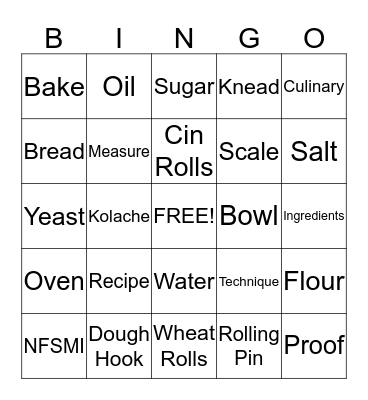Yeast Bread Bingo Card