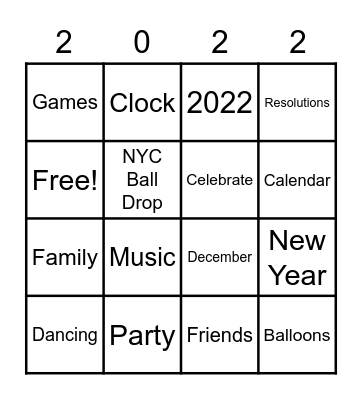 2022 Bingo Game Bingo Card