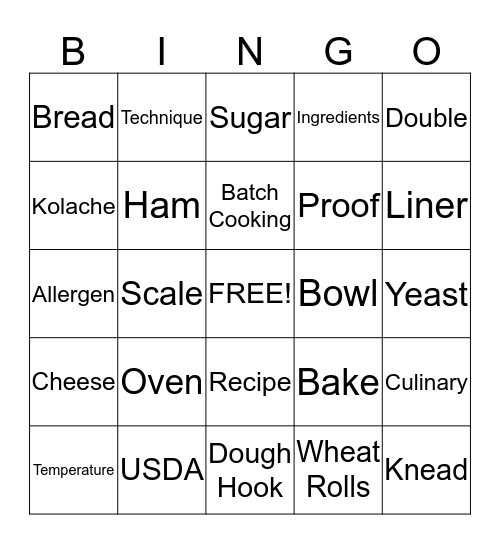 Yeast Bread Bingo Card