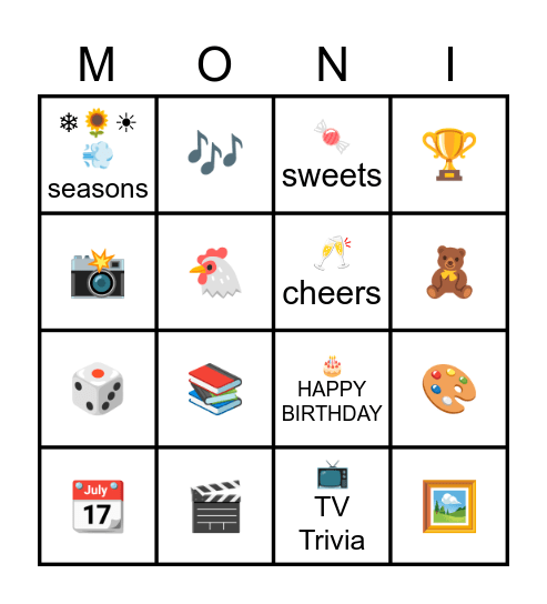 HAPPY BIRTHDAY MONI Bingo Card