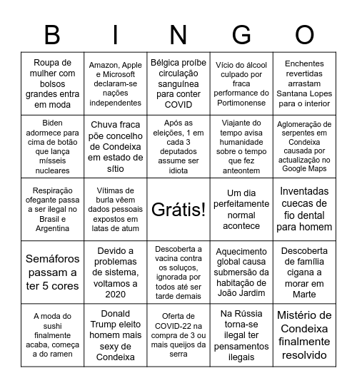 Ano novo 2022 Bingo Card