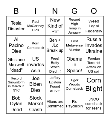 2022 BINGOpocalypse Bingo Card