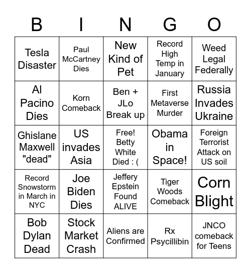 2022 BINGOpocalypse Bingo Card