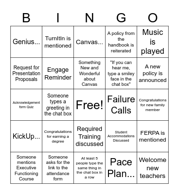 GAVS January Faculty Meeting Bingo Card