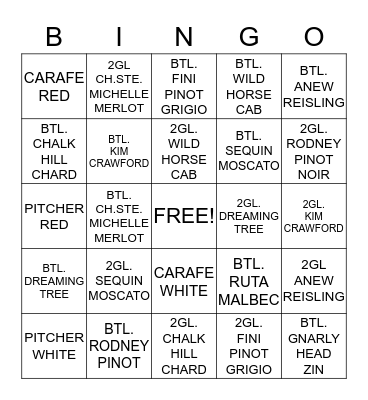 FINE WINES BINGO! Bingo Card