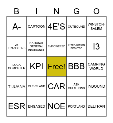 Day 1 TJ ESR's Bingo Card