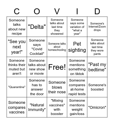 Covid NYE Zoom! Bingo Card