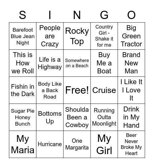 Country Hits Bingo Card