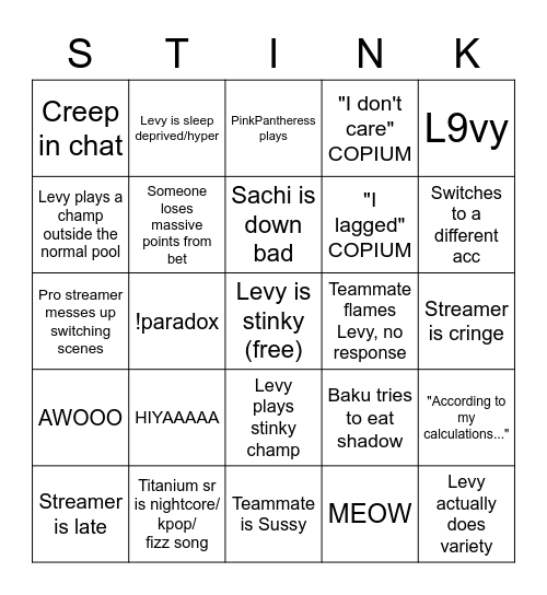 fairygirl bingo Card