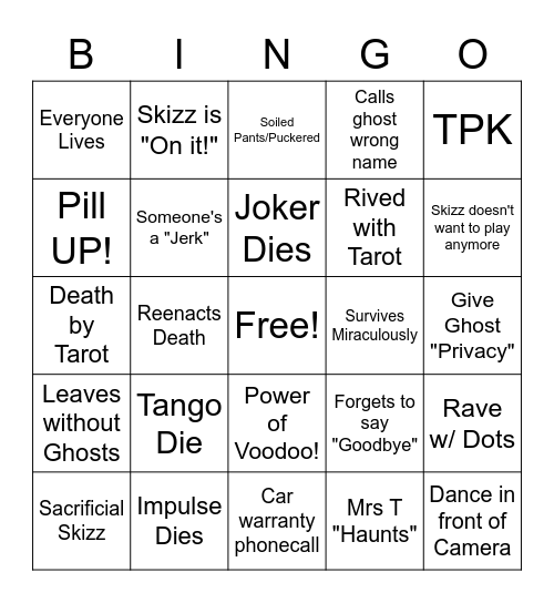 J.I.T.S PHASMO BINGO Card