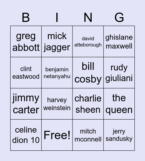 2022 celeb death Bingo Card