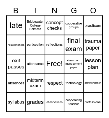 EDUC 371 E Classroom Management SP 2022 Bingo Card