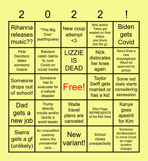 2022! Bingo Card
