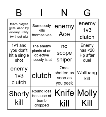 Valorant Bingo Card