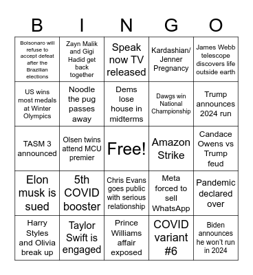 2022 Bingo Card