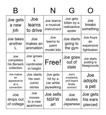 Joe 2022 BINGO Card