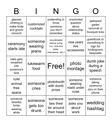 Wedding Bingo Card