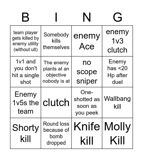 Valorant Bingo Card