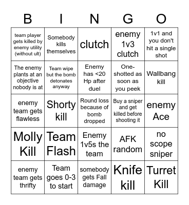 Valorant Bingo Card