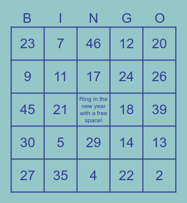 New Years Eve Bingo!! Bingo Card
