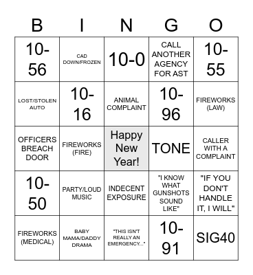 DISPATCH NYE Bingo Card