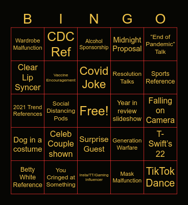 Mike and Kiera New Years Bingo Card