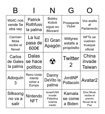 Predicciones de mierda para 2022 Bingo Card