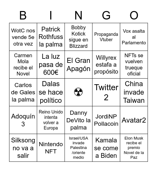 Predicciones de mierda para 2022 Bingo Card