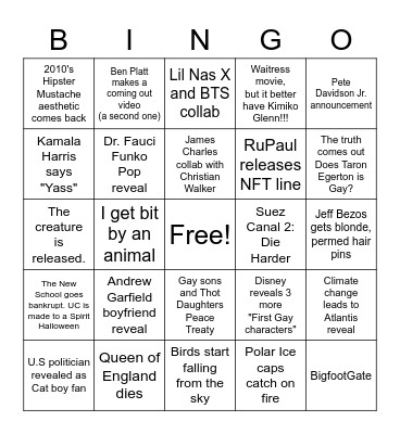 2022 Predictions Bingo Card