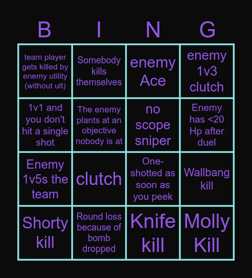 Valorant Bingo Card