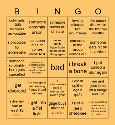 wren 2022 bingo Card
