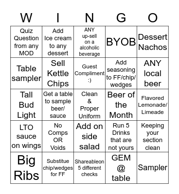 $$ BWW WINGOOOO!!!!!!!!!!!! $$ Bingo Card
