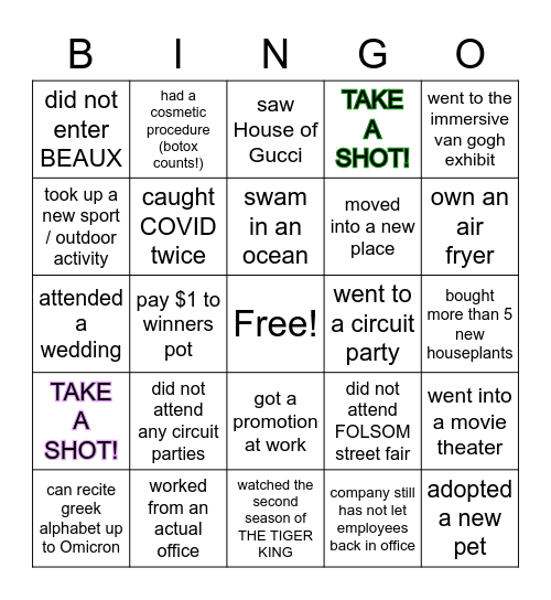 Year in Review, Before 2022 Bingo Card