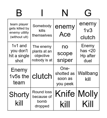 Valorant Bingo Card