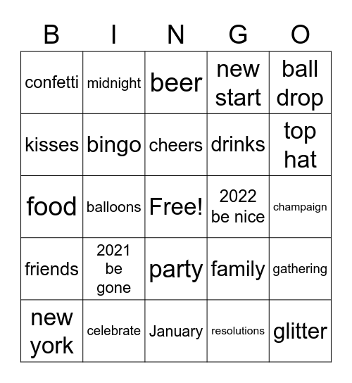 New Years Eve Bingo Card