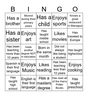 EDUC 926 Bingo Card