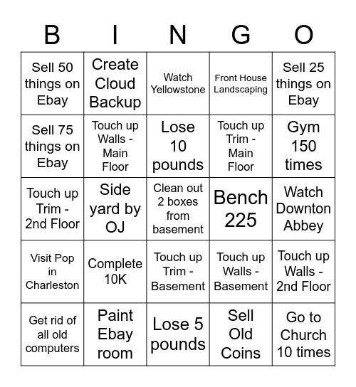 2022 Goals Bingo Card