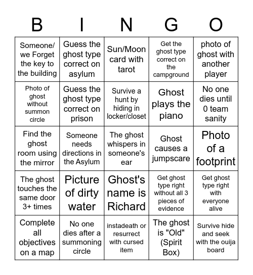 Gray's phasmo bingo Card