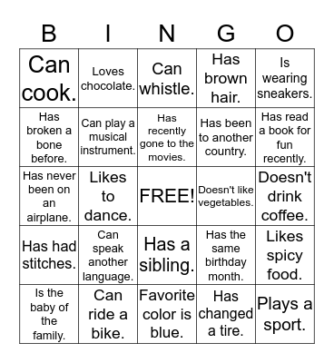 Getting to Know You  Bingo Card