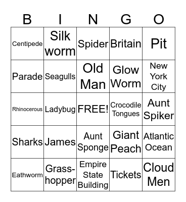 James and the Giant Peach Bingo Card